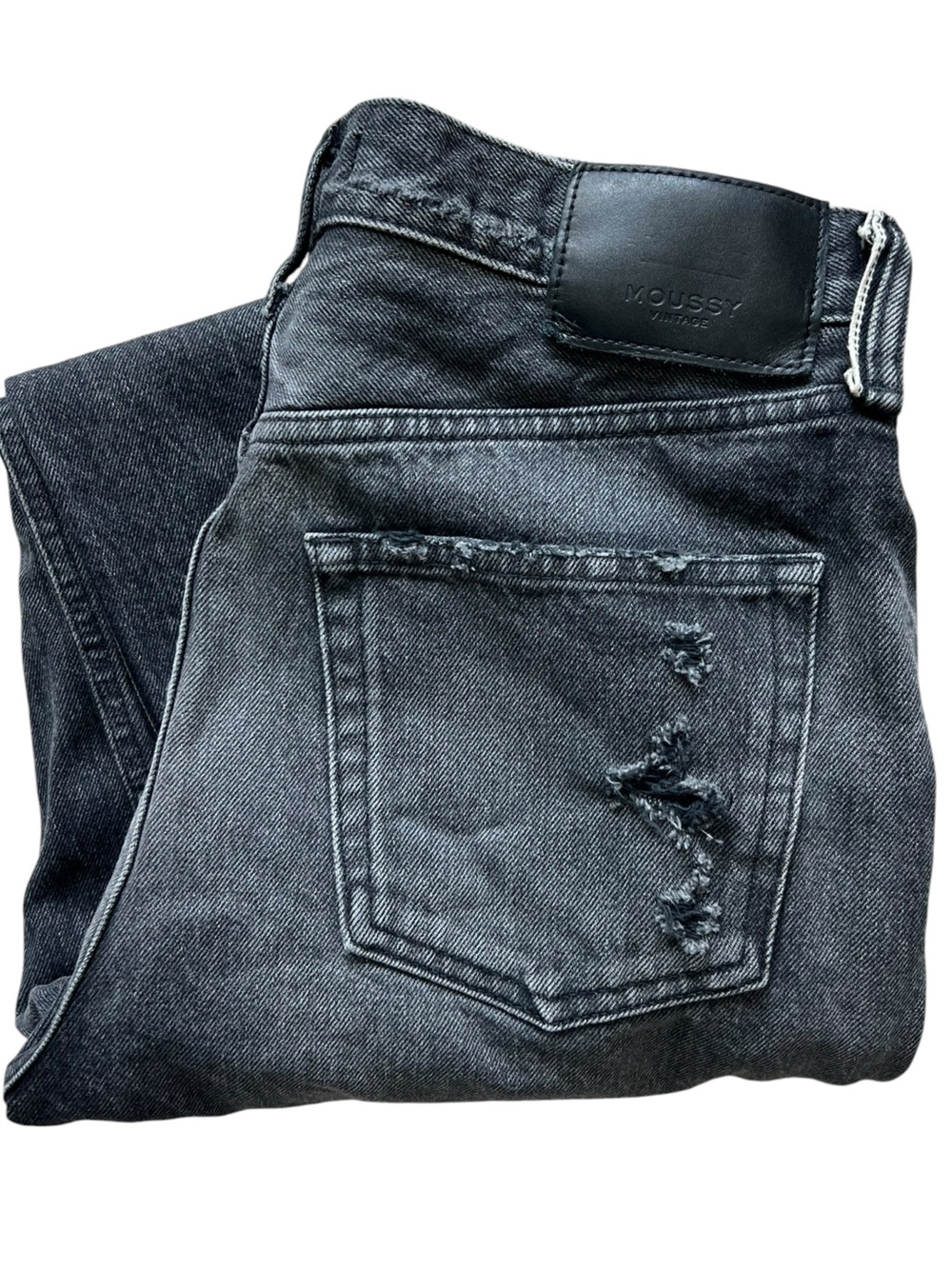 Moussy Vintage Howa Straight Faded Black Denim Raw Hem Size 29